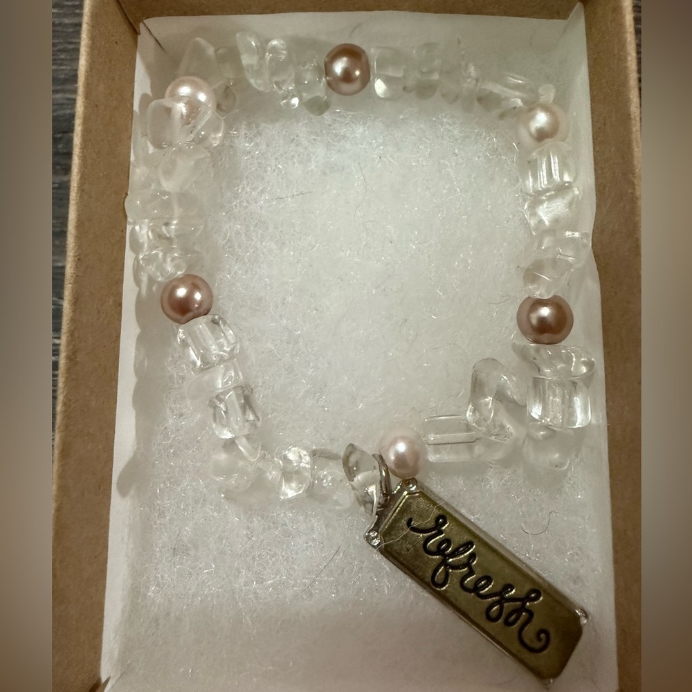 Clear and Pink Beaded Bracelet with Pendant